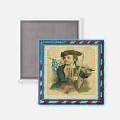 ヴィンテージの少年と旗とサベル マグネット (正面/裏面)