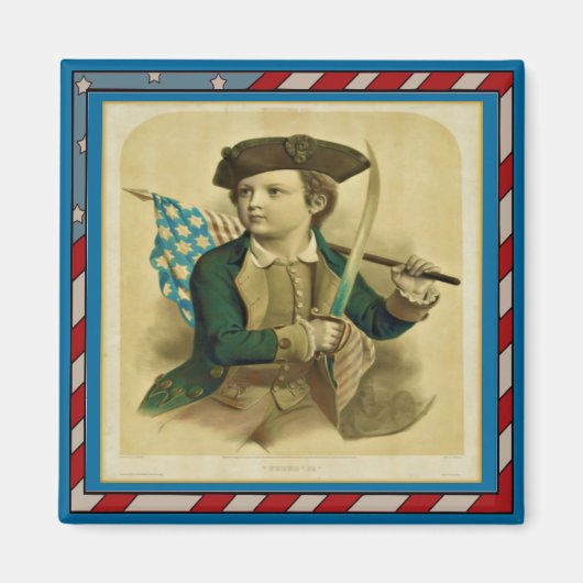 ヴィンテージの少年と旗とサベル マグネット (正面)