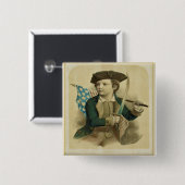 ヴィンテージの少年と旗とサベル 缶バッジ (正面&裏面)