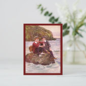 ヴィンテージの少年達が岩に腰かけたポストカード ポストカード (スタンド正面)