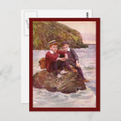 ヴィンテージの少年達が岩に腰かけたポストカード ポストカード (正面/裏面)