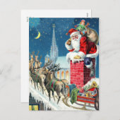 ヴィンテージの屋上サンタ及びそりのクリスマス シーズンポストカード (正面/裏面)