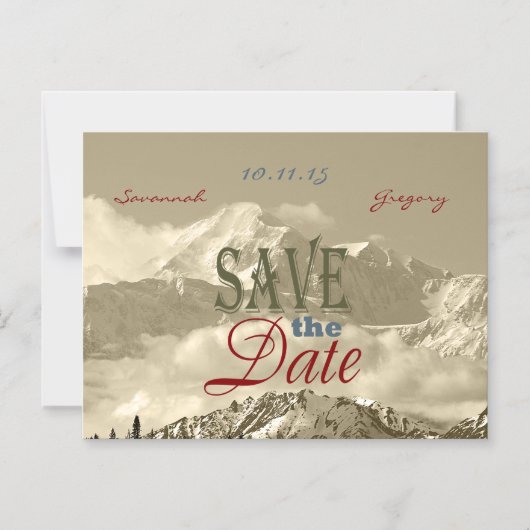 ヴィンテージの山:日付を保存するパーソナライズ マグネット招待状 (正面)