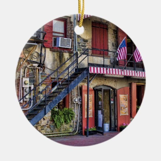 ヴィンテージの川の通りのサバンナのジョージア旅行写真 セラミックオーナメント (正面)