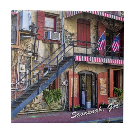 ヴィンテージの川の通りのサバンナのジョージア旅行写真 タイル (正面)