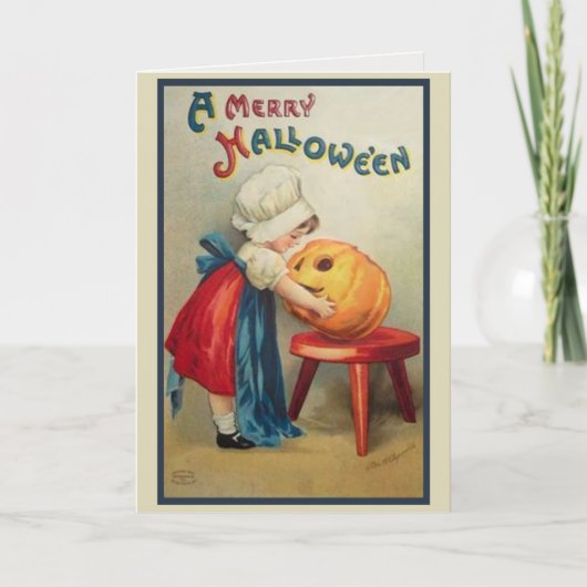 ヴィンテージの巡礼少女とカボチャカスタムのハロウィン シーズンカード (正面)