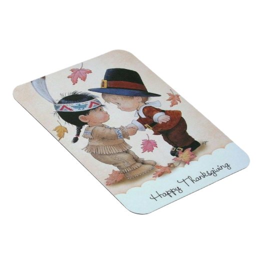 ヴィンテージの巡礼者&インディアンハッピーサンクスギビング マグネット (右側)