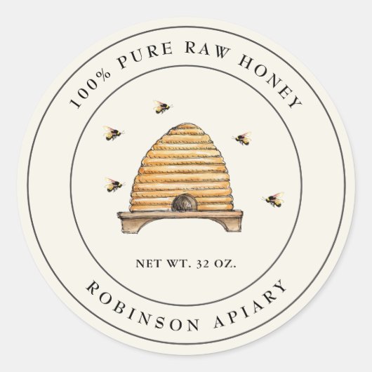 ヴィンテージの巣と蜂のラベル ラウンドシール (正面)