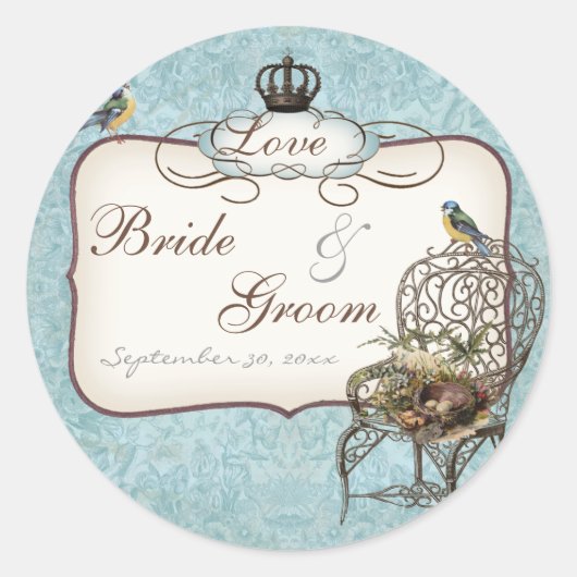 ヴィンテージの巣の椅子,結婚式招待状 ラウンドシール (正面)