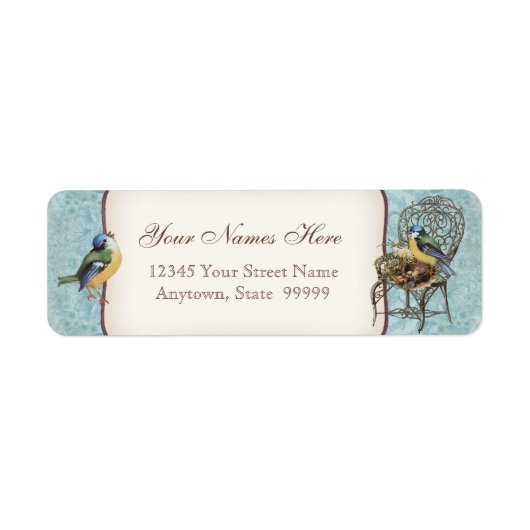 ヴィンテージの巣の椅子，結婚式招待状 ラベル (正面)