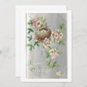 ヴィンテージの巣、花、復活祭の挨拶 シーズンカード (正面/裏面)