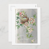 ヴィンテージの巣、花、復活祭の挨拶 シーズンポストカード (正面/裏面)