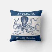 ヴィンテージの巨大なタコのスキューバダイバーの青および白 クッション (裏面)