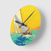 ヴィンテージの帆ボートのフランス人旅行 ラウンド壁時計 (傾斜)