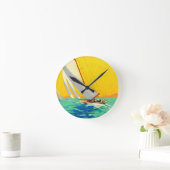 ヴィンテージの帆ボートのフランス人旅行 ラウンド壁時計 (ホーム)