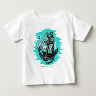 ヴィンテージの帆船およびいかりのベビーのTシャツ ベビーTシャツ