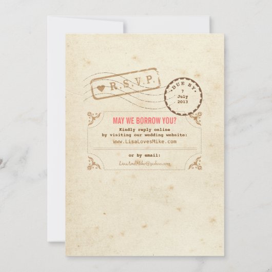 ヴィンテージの帯出券の結婚式招待状 招待状 (裏面)