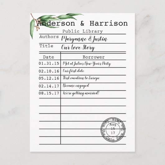 ヴィンテージの帯出券のBotanicalsの保存日付 案内ポストカード (正面)