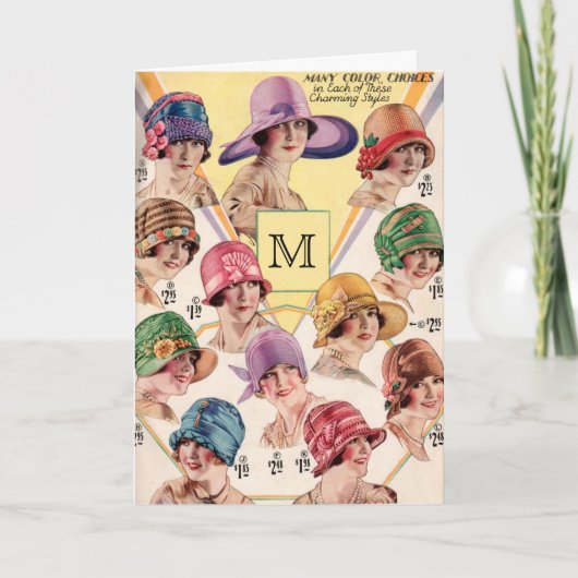 ヴィンテージの帽子のカスタムなモノグラムの挨拶状 ノートカード (正面)
