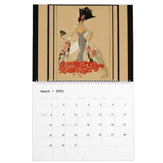 ヴィンテージの帽子の壁掛けカレンダーのヴィンテージの女性 カレンダー (3月 2026)