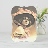 ヴィンテージの帽子をかぶった女性のテンプレート招待状 招待状 (スタンド正面)