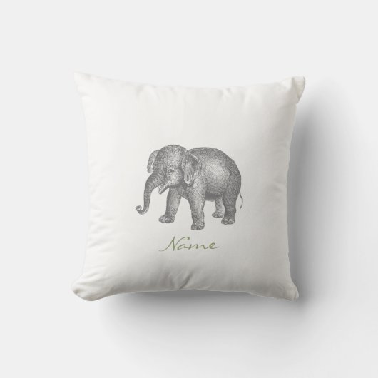 ヴィンテージの幸せなベビー象および象パターン クッション (正面)