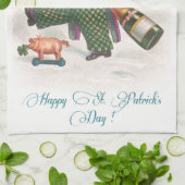 ヴィンテージの幸せなSt patricks dayのシャムロックシャンペン キッチンタオル (折り畳み)