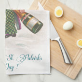 ヴィンテージの幸せなSt patricks dayのシャムロックシャンペン キッチンタオル (四つ折り)