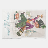 ヴィンテージの幸せなSt patricks dayのシャムロックシャンペン キッチンタオル (横)