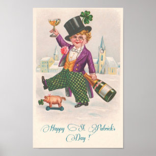 ヴィンテージの幸せなSt patricks dayのシャムロックシャンペン ポスター