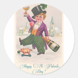 ヴィンテージの幸せなSt patricks dayのシャムロックシャンペン ラウンドシール