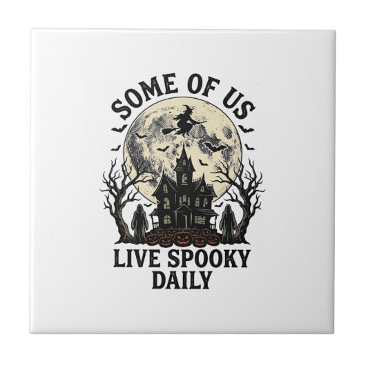 ヴィンテージの幽霊の月が描かれたハロウィンTシャツ タイル (正面)
