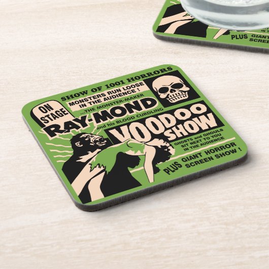 ヴィンテージの幽霊ショーポスター芸術-ブードゥーのスカル! コースター (左側)