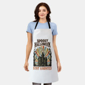 ヴィンテージの幽霊プリントのハロウィンTシャツ お化け屋敷 エプロン (着用した状態)