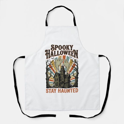 ヴィンテージの幽霊プリントのハロウィンTシャツ お化け屋敷 エプロン (正面)