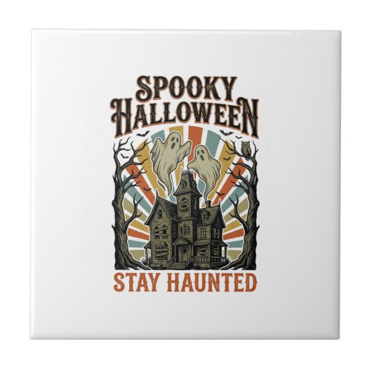 ヴィンテージの幽霊プリントのハロウィンTシャツ お化け屋敷 タイル (正面)