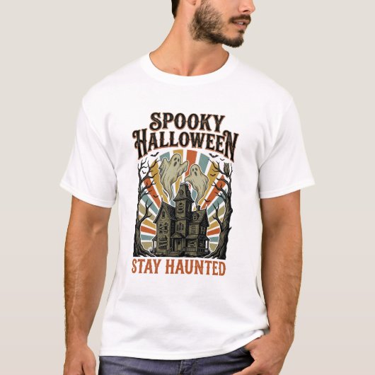 ヴィンテージの幽霊プリントのハロウィンTシャツ お化け屋敷 Tシャツ (正面)