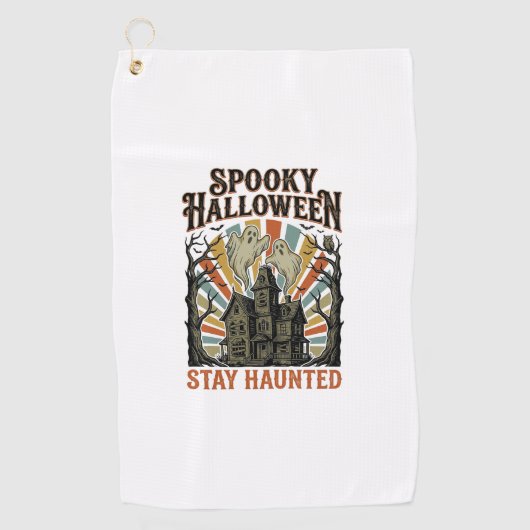 ヴィンテージの幽霊プリントのハロウィンTシャツ ゴルフタオル (正面)