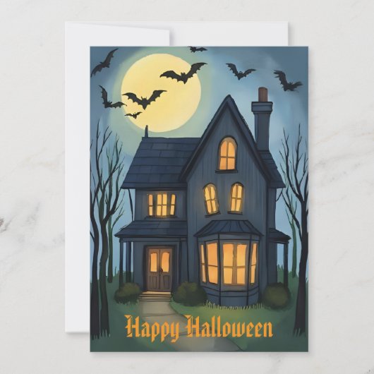 ヴィンテージの幽霊屋敷の水彩画ハロウィンカード シーズンカード (正面)