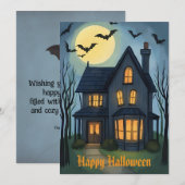 ヴィンテージの幽霊屋敷の水彩画ハロウィンカード シーズンカード (正面/裏面)