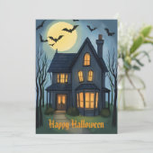 ヴィンテージの幽霊屋敷の水彩画ハロウィンカード シーズンカード (スタンド正面)