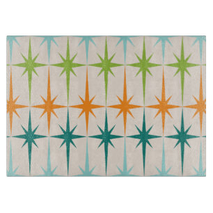 ヴィンテージの幾何学的なスターバストのガラスまな板 カッティングボード