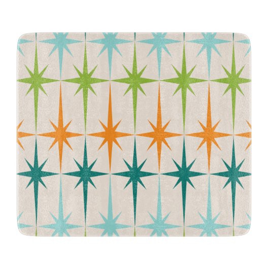 ヴィンテージの幾何学的なスターバストのガラスまな板 カッティングボード (正面)