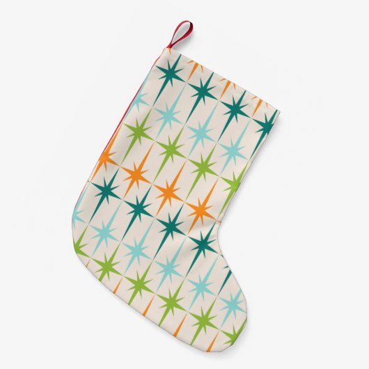 ヴィンテージの幾何学的なスターバストのクリスマスのストッキング スモールクリスマスストッキング (正面 (吊り時))
