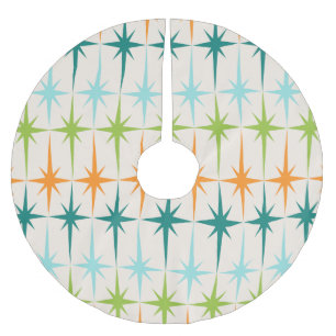 ヴィンテージの幾何学的なスターバストのクリスマスツリーのスカート ブラッシュドポリエステルツリースカート