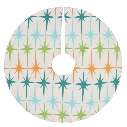 ヴィンテージの幾何学的なスターバストのクリスマスツリーのスカート ブラッシュドポリエステルツリースカート (正面)