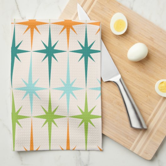 ヴィンテージの幾何学的なスターバストの台所タオル キッチンタオル (四つ折り)