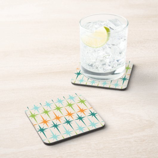 ヴィンテージの幾何学的なスターバストの堅いプラスチックコースター コースター (右側)