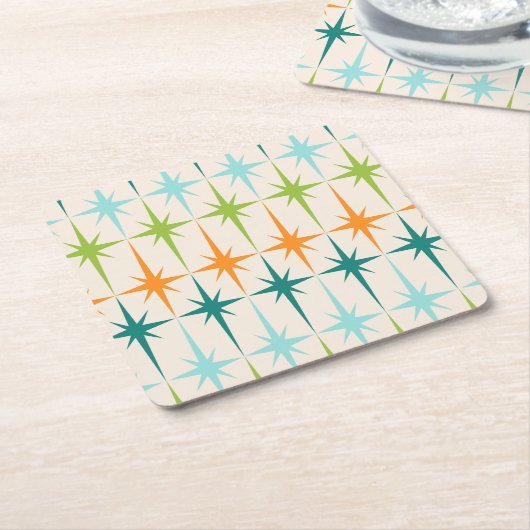 ヴィンテージの幾何学的なスターバストの懸命の紙のコースター スクエアペーパーコースター (アングル)