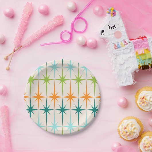 ヴィンテージの幾何学的なスターバストの紙皿 ペーパープレート (パーティー)